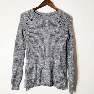 Minimalist Knit Sweater Woven Braided Open Knit Detail Crewneck Size Medium Cozy